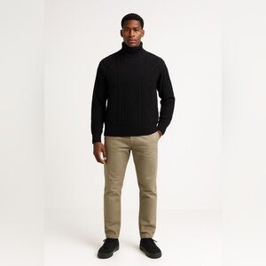 Boohoo Mens Black Cable Knit Turtleneck Sweater